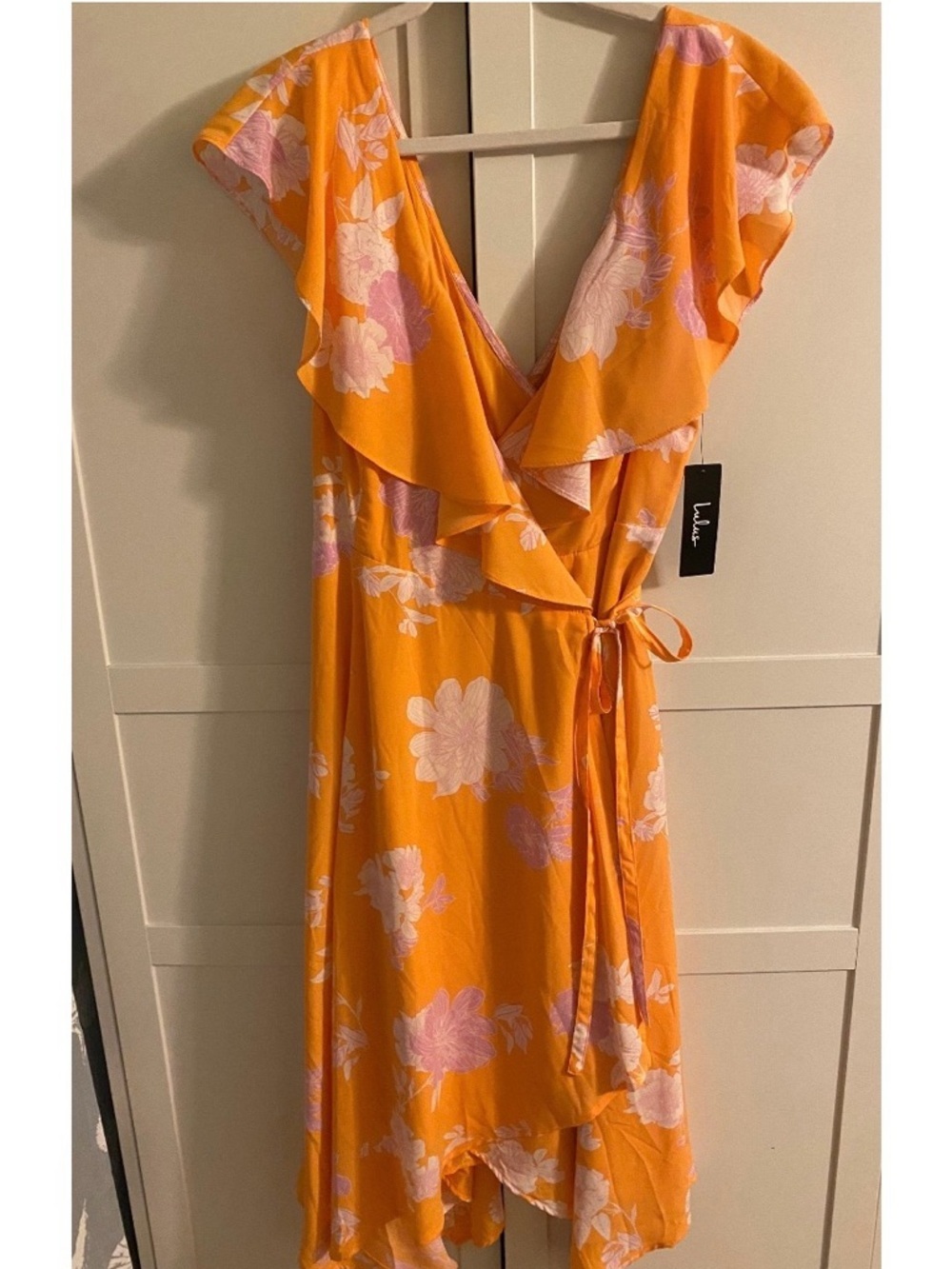 Lulu's Size XL Garden of Joy Floral Ruffled Wrap Dress w/Asymmetrical Hem NWT